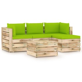 Gartenmöbel 5-teilig mit grün imprägnierten Holzkissen von vidaXL, Gartensets - Ref: Foro24-3074638, Preis: 556,99 €, Rabatt: %