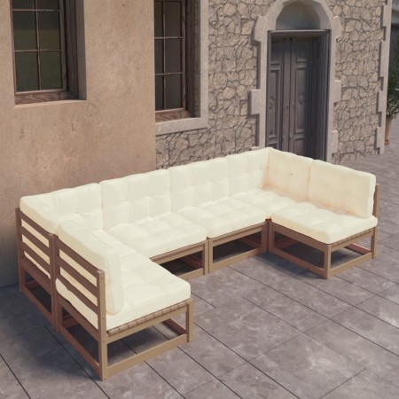 Garden furniture set 6 pieces with honey brown pine wood cushions by vidaXL, Garden sets - Ref: Foro24-3077177, Price: 636,99...