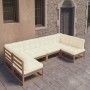 Set de muebles de jardín 6 pzs cojines madera pino marrón miel de vidaXL, Conjuntos de jardín - Ref: Foro24-3077177, Precio: ...