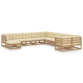 Set de muebles de jardín 11 pzs cojines madera pino marrón miel de vidaXL, Conjuntos de jardín - Ref: Foro24-3077097, Precio:...