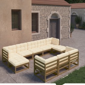 Set de muebles de jardín 10 pzs cojines madera pino marrón miel de vidaXL, Conjuntos de jardín - Ref: Foro24-3077167, Precio:...