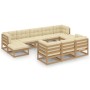 Set de muebles de jardín 10 pzs cojines madera pino marrón miel de vidaXL, Conjuntos de jardín - Ref: Foro24-3077167, Precio:...