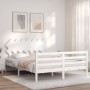 White solid wood bed frame with headboard 140x190 cm by vidaXL, Beds and slatted bases - Ref: Foro24-3195267, Price: 133,66 €...