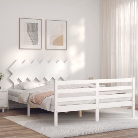 White solid wood bed frame with headboard 140x190 cm by vidaXL, Beds and slatted bases - Ref: Foro24-3195267, Price: 133,99 €...