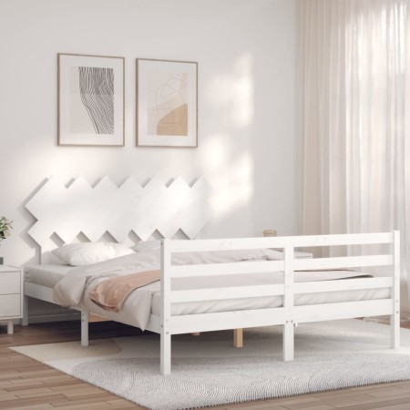 Estructura de cama con cabecero madera maciza blanco 140x190 cm de vidaXL, Camas y somieres - Ref: Foro24-3195267, Precio: 13...