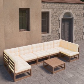 Garden furniture set 8 pcs honey brown pine wood cushions by vidaXL, Garden sets - Ref: Foro24-3077192, Price: 781,97 €, Disc...