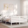 White solid wood bed frame with headboard 140x190 cm by vidaXL, Beds and slatted bases - Ref: Foro24-3195267, Price: 133,66 €...