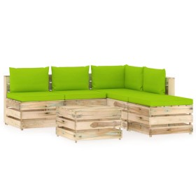 Garden furniture 6 pieces with green impregnated wood cushions by vidaXL, Garden sets - Ref: Foro24-3074710, Price: 578,99 €,...