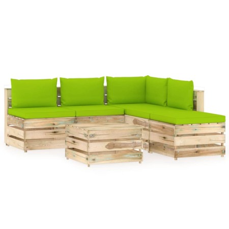 Garden furniture 6 pieces with green impregnated wood cushions by vidaXL, Garden sets - Ref: Foro24-3074710, Price: 578,30 €,...