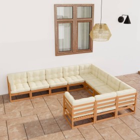 Set de muebles de jardín 10 pzs cojines madera pino marrón miel de vidaXL, Conjuntos de jardín - Ref: Foro24-3077047, Precio:...