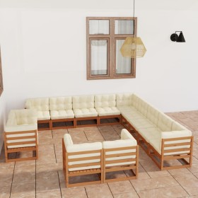 Set de muebles de jardín 13 pzs cojines madera pino marrón miel de vidaXL, Conjuntos de jardín - Ref: Foro24-3077017, Precio:...