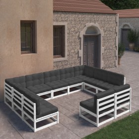 11-piece garden furniture set with white pine wood cushions by vidaXL, Garden sets - Ref: Foro24-3077225, Price: 892,40 €, Di...