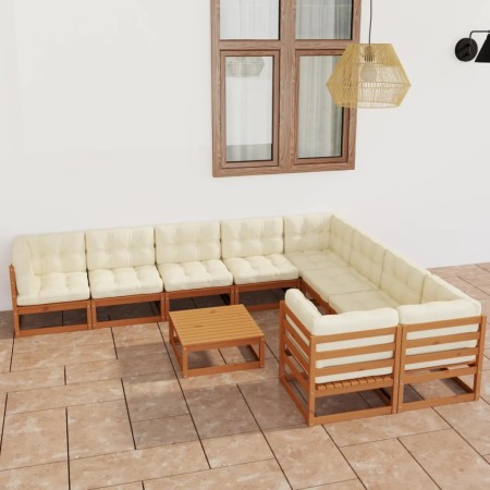 Set de muebles de jardín 10 pzs cojines madera pino marrón miel de vidaXL, Conjuntos de jardín - Ref: Foro24-3077042, Precio:...