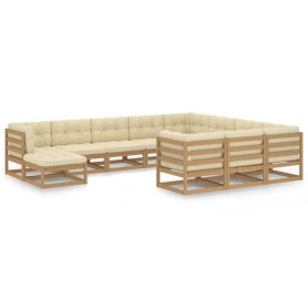 Set de muebles de jardín 11 pzs cojines madera pino marrón miel de vidaXL, Conjuntos de jardín - Ref: Foro24-3077087, Precio:...