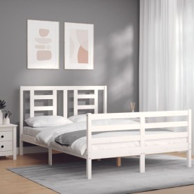 Weißer Massivholzbettrahmen mit Kopfteil 140x200 cm von vidaXL, Betten und Lattenroste - Ref: Foro24-3194702, Preis: 129,99 €...