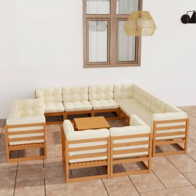 12-piece garden furniture set with cushions, made of brown honey pine wood. by vidaXL, Garden sets - Ref: Foro24-3077002, Pri...