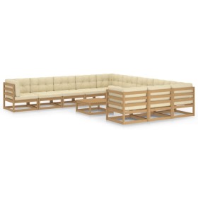 Set de muebles de jardín 12 pzs cojines madera pino marrón miel de vidaXL, Conjuntos de jardín - Ref: Foro24-3077072, Precio:...