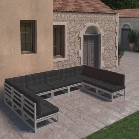 9-piece garden furniture set with gray pine wood cushions by vidaXL, Garden sets - Ref: Foro24-3077196, Price: 885,25 €, Disc...