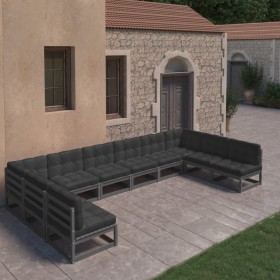 10-piece garden furniture set with black pine wood cushions by vidaXL, Garden sets - Ref: Foro24-3077208, Price: 1,00 €, Disc...