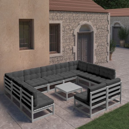 12-piece garden furniture set with gray pine wood cushions by vidaXL, Garden sets - Ref: Foro24-3077231, Price: 1,00 €, Disco...