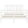 White solid wood bed frame with headboard 140x200 cm by vidaXL, Beds and slatted bases - Ref: Foro24-3194702, Price: 129,80 €...