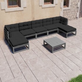 8-teiliges Gartenmöbel-Set mit Kissen aus grauem Kiefernholz von vidaXL, Gartensets - Ref: Foro24-3077131, Preis: 566,86 €, R...