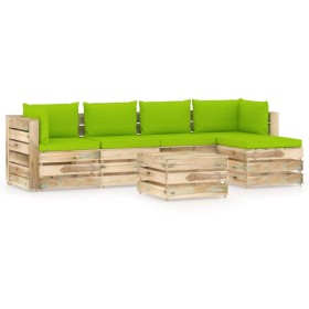 Garden furniture 6 pieces with green impregnated wood cushions by vidaXL, Garden sets - Ref: Foro24-3074674, Price: 632,99 €,...