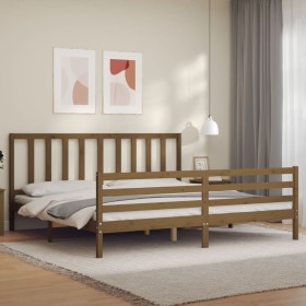 Honey brown solid wood bed frame and headboard 200x200 cm by vidaXL, Beds and slatted bases - Ref: Foro24-3193879, Price: 166...