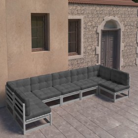 7-piece garden furniture set with gray pine wood cushions by vidaXL, Garden sets - Ref: Foro24-3077186, Price: 657,19 €, Disc...