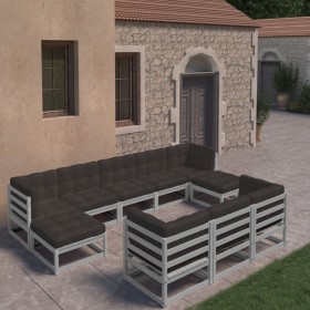 Gartenmöbelset 10-tlg. mit Kissen graues Kiefernholz von vidaXL, Gartensets - Ref: Foro24-3077166, Preis: 850,58 €, Rabatt: %