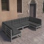 Set de muebles de jardín 6 pzas con cojines madera pino gris de vidaXL, Conjuntos de jardín - Ref: Foro24-3077176, Precio: 55...