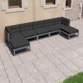 7-piece garden furniture set with gray pine wood cushions by vidaXL, Garden sets - Ref: Foro24-3077126, Price: 566,99 €, Disc...