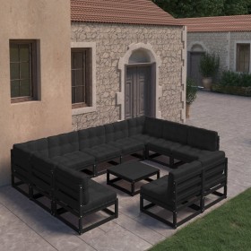 Set de muebles de jardín 10 pzas con cojines madera pino negro de vidaXL, Conjuntos de jardín - Ref: Foro24-3077223, Precio: ...