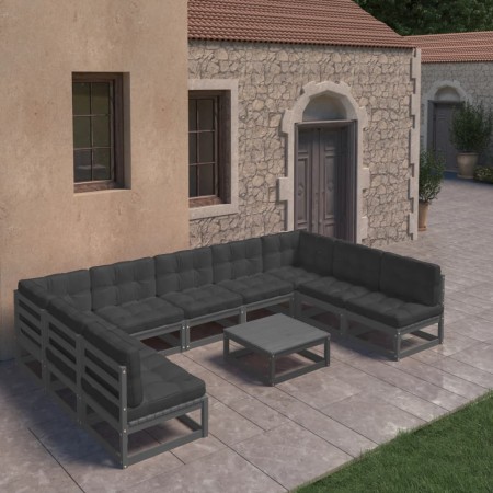 10-piece garden furniture set with black pine wood cushions by vidaXL, Garden sets - Ref: Foro24-3077203, Price: 1,00 €, Disc...