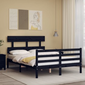 Bed frame with black solid wood headboard 140x190 cm by vidaXL, Beds and slatted bases - Ref: Foro24-3195075, Price: 154,99 €...