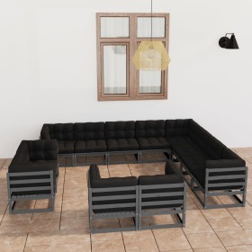 Set de muebles de jardín 12 pzas con cojines madera pino gris de vidaXL, Conjuntos de jardín - Ref: Foro24-3077006, Precio: 1...