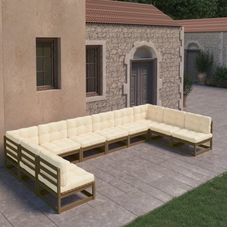 Set de muebles de jardín 10 pzs cojines madera pino marrón miel de vidaXL, Conjuntos de jardín - Ref: Foro24-3077207, Precio:...