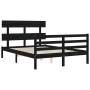 Bed frame with black solid wood headboard 140x190 cm by vidaXL, Beds and slatted bases - Ref: Foro24-3195075, Price: 154,99 €...