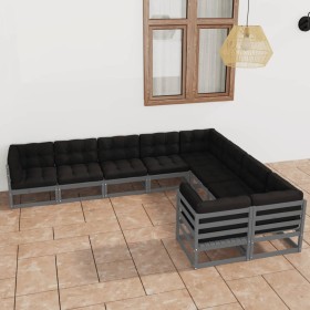 Set de muebles de jardín 9 pzas con cojines madera pino gris de vidaXL, Conjuntos de jardín - Ref: Foro24-3077036, Precio: 85...