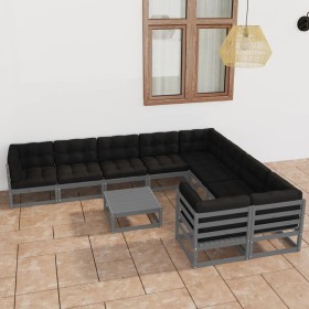 10-piece garden furniture set with gray pine wood cushions by vidaXL, Garden sets - Ref: Foro24-3077041, Price: 850,35 €, Dis...