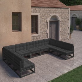 Gartenmöbelset 9-tlg. mit Kissen Kiefernholz schwarz von vidaXL, Gartensets - Ref: Foro24-3077198, Preis: 970,99 €, Rabatt: %