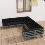 8-teiliges Gartenmöbel-Set mit Kissen aus grauem Kiefernholz von vidaXL, Gartensets - Ref: Foro24-3077026, Preis: 755,72 €, R...