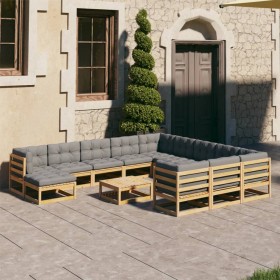 12-piece garden furniture set with black pine wood cushions by vidaXL, Garden sets - Ref: Foro24-3077108, Price: 1,00 €, Disc...