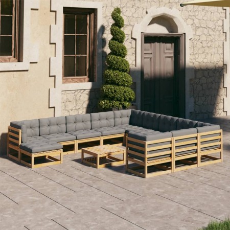 12-teiliges Gartenmöbel-Set mit Kissen aus schwarzem Kiefernholz von vidaXL, Gartensets - Ref: Foro24-3077108, Preis: 1,00 €,...