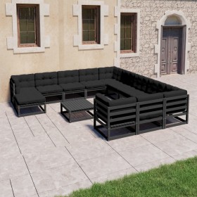 Gartenmöbelset 13 tlg. mit Kissen Kiefernholz schwarz von vidaXL, Gartensets - Ref: Foro24-3077113, Preis: 1,00 €, Rabatt: %