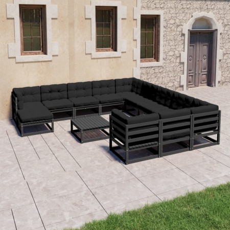 13-piece garden furniture set with black pine wood and cushions. by vidaXL, Garden sets - Ref: Foro24-3077113, Price: 1,00 €,...