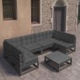 Set de muebles de jardín 7 pzas con cojines madera pino negro de vidaXL, Conjuntos de jardín - Ref: Foro24-3077183, Precio: 7...