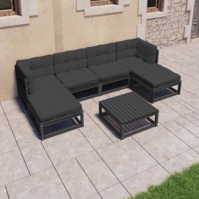 7-teiliges Gartenmöbel-Set mit Kissen aus schwarzem Kiefernholz von vidaXL, Gartensets - Ref: Foro24-3077123, Preis: 737,18 €...