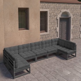 7-piece garden furniture set with black pine wood cushions by vidaXL, Garden sets - Ref: Foro24-3077188, Price: 748,66 €, Dis...