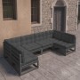 Set de muebles de jardín 6 pzas con cojines madera pino negro de vidaXL, Conjuntos de jardín - Ref: Foro24-3077178, Precio: 6...